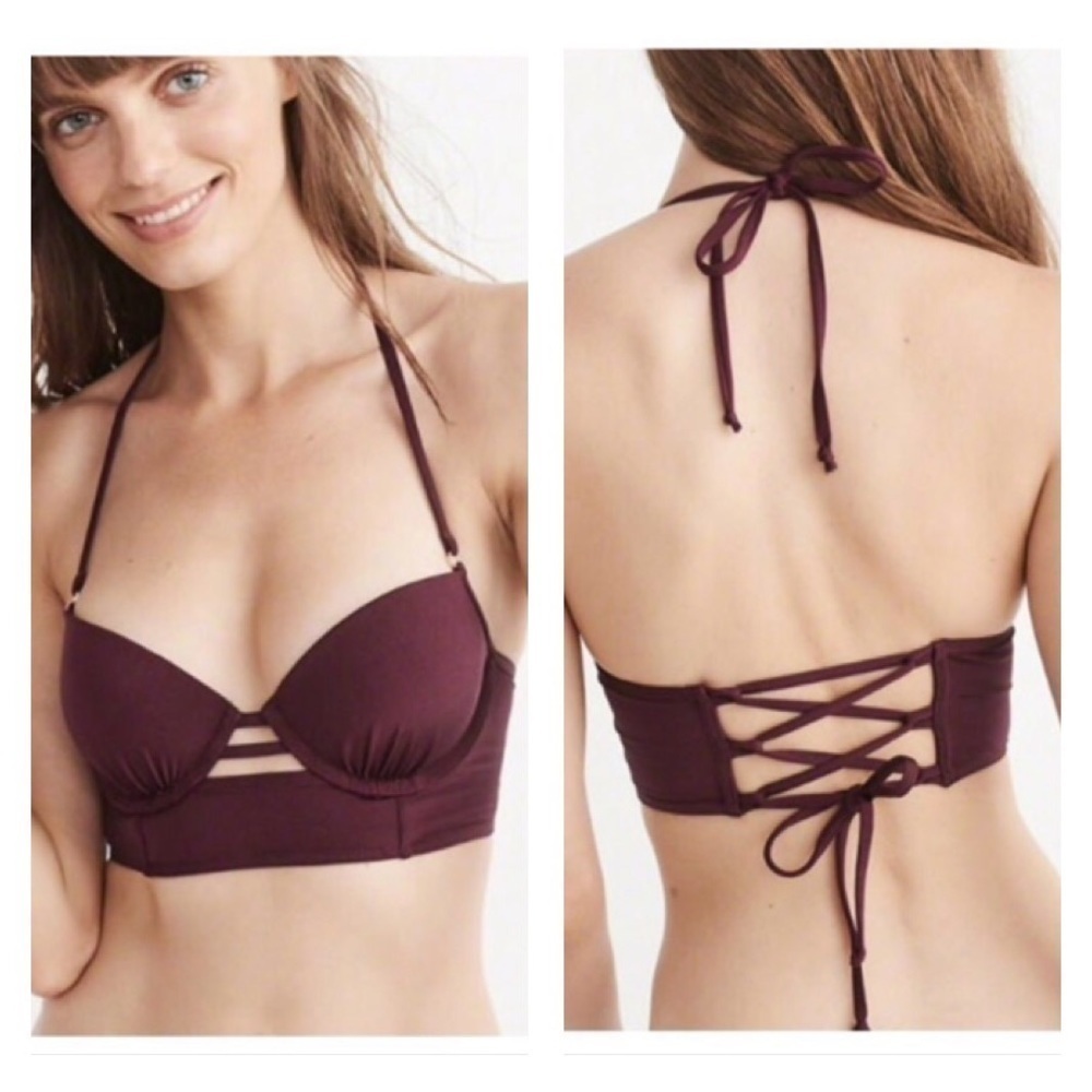NEW Abercrombie & Fitch Perfect Push Up Burgundy Lace Up XS 34A Swim Bikini Top
